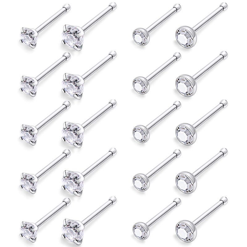Ocptiy 18G Nose Ring Stud Piercing Jewelry for Women Stainless Surgical Steel Hypoallergenic Straight Cubic Zirconia Nose Nostril Ring Stud Pin Bone Earrings Piercing Hoop Jewelry Women Men 1.5MM 2MM - Image 1